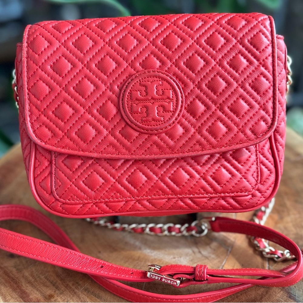 Tory Burch Fleming Small Convertible Crossbody Bag Red Leather